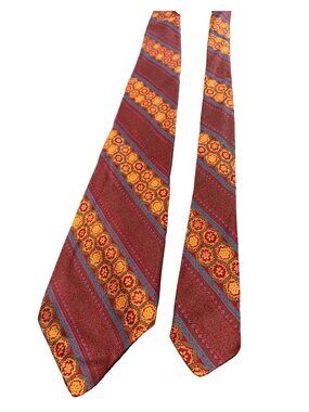 Mens Tiffany Collection Floral Silk Necktie Red/Gold Vintage 56" Classic